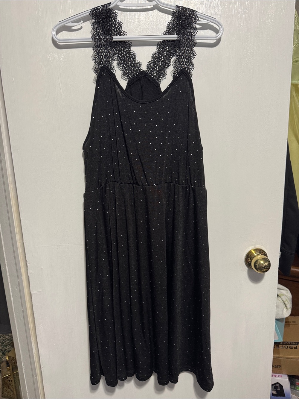 Black Lace-Back Sleeveless Dress with Subtle Sparkle